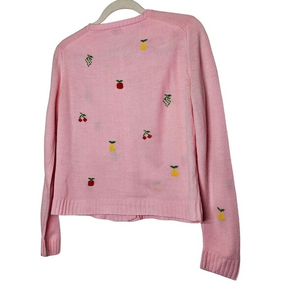Vintage Pink Fruit Hand Loomed Cardigan Sweater By Rosanna Size M 70s Whimsical - Picture 2 of 8